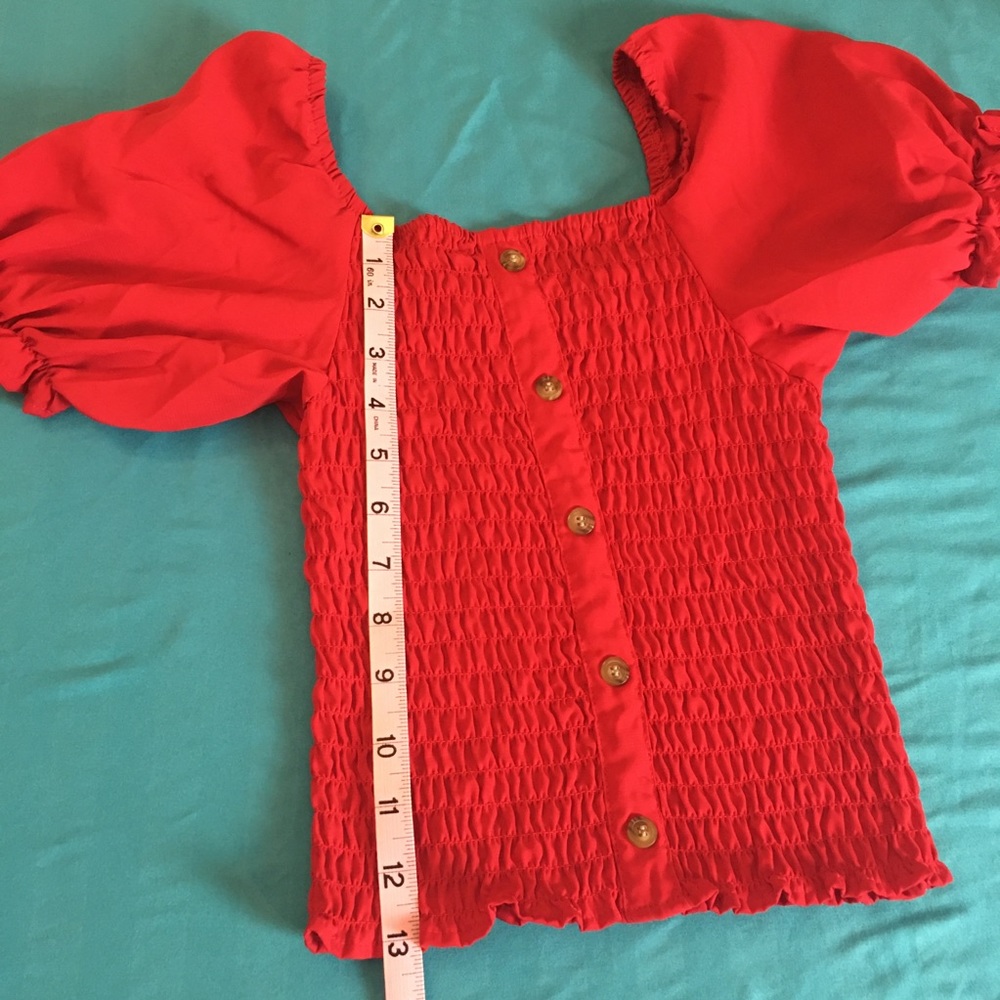 Red Ruffled Square Neck Puff Sleeve Top - Picture 8 of 9
